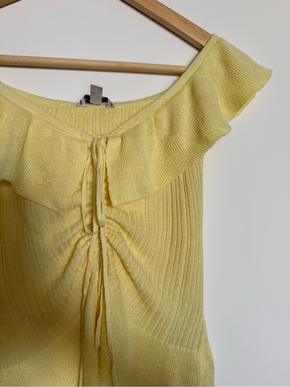 Yellow Off-Shoulder Ruffle Tie-Front Knit Top - Picture 2 of 4